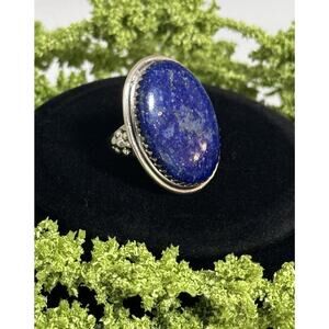 Sterling Silver Chunky Oval Lapis Lazuli Ring Size 6.5